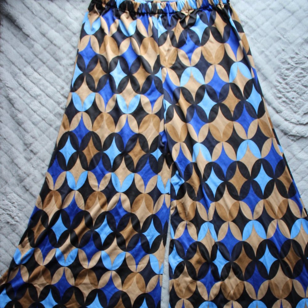 Sense Women's Bohemian Blue/Black/Gold Extra Wide Leg Pants ~L~